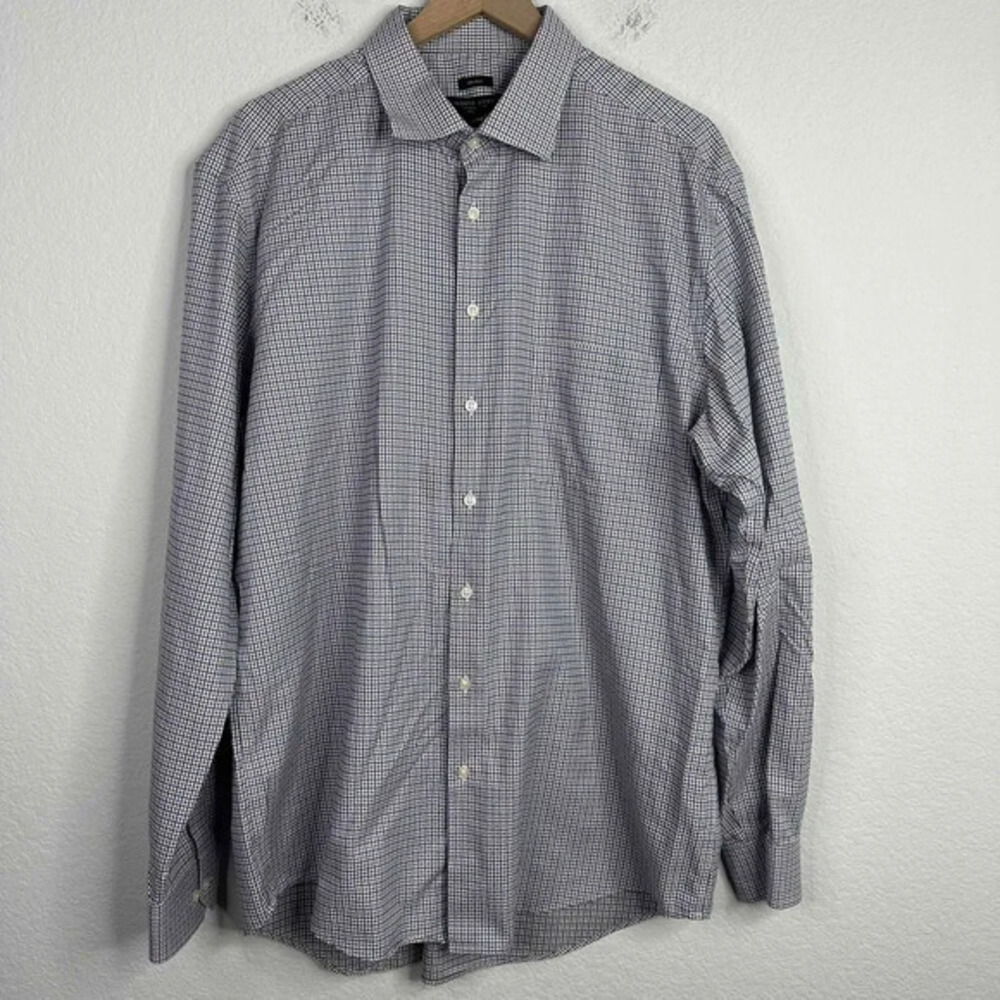 Pronto Uomo Shirt Men's 2XLT Blue Gray Plaid‎ Shepherds Check Long Sleeve Preppy